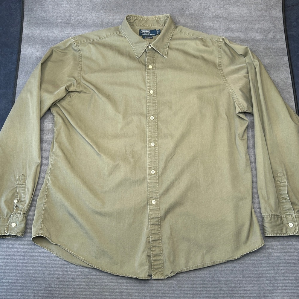 Polo Ralph Lauren Emerson Shirt Olive Green Cotton Twill Button Down Y2k XL Mens